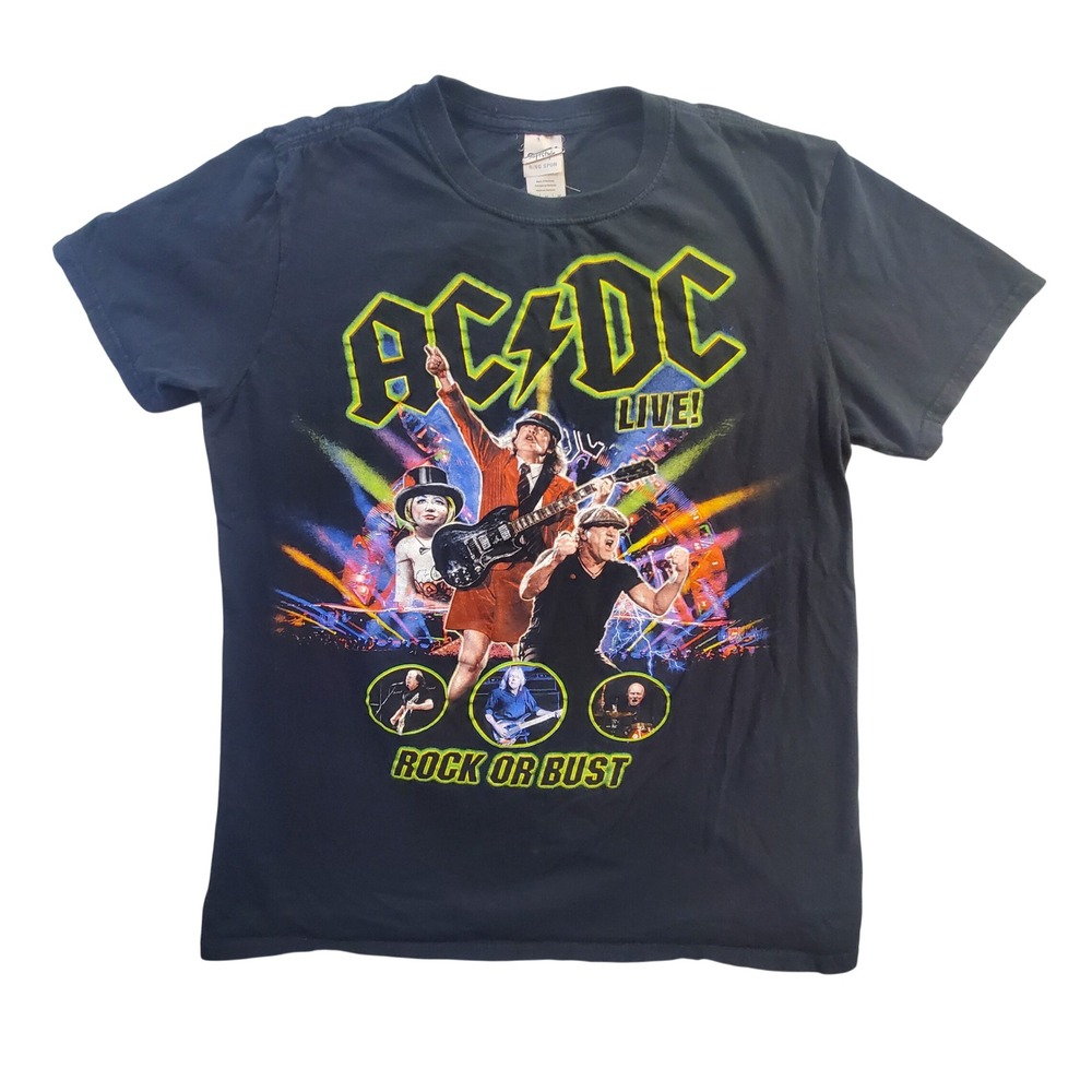 ACDC Rock or Bust North America 2015 Tour Shirt Mens Medium Black Band Tee Rare
